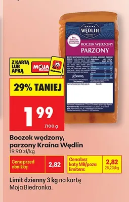Boczek wędzony parzony Kraina Wędlin promocja w Biedronka