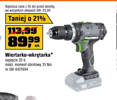Wiertarko-wkrętarka LUX-TOOLS napięcie 20V maks. moment obrotowy 35Nm promocja w OBI