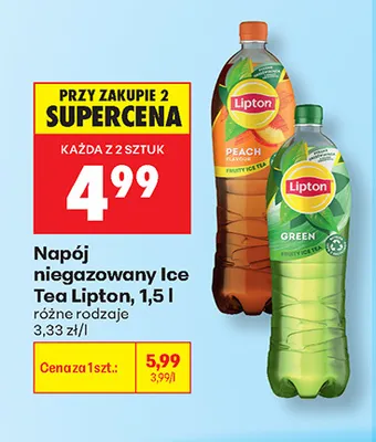 Napój niegazowany Ice Tea Lipton Peach promocja w Biedronka