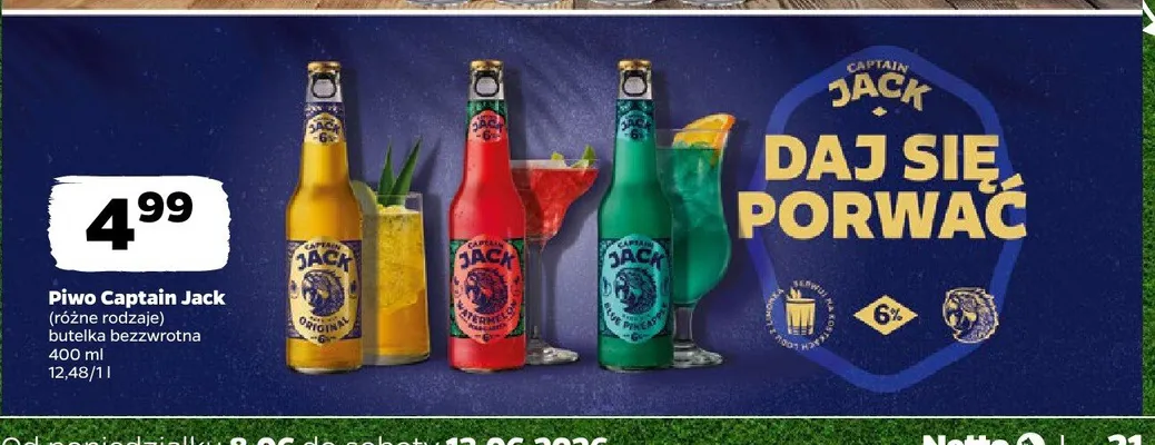 Piwo Captain Jack Original butelka bezzwrotna 6% promocja w Netto