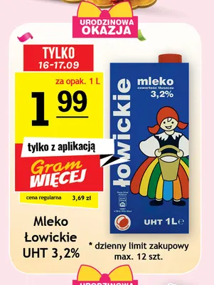 Mleko UHT Łowickie 3,2% promocja w Gram Market