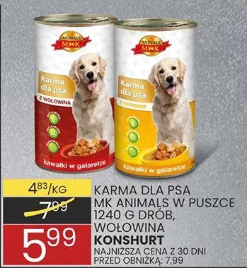 Karma dla psa mk animals w puszce 1,24kg, wołowina promocja w Wafelek