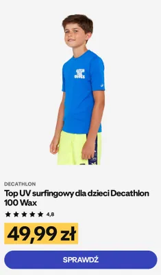 Top UV surfingowy dla dzieci Decathlon 100 Wax promocja w Decathlon