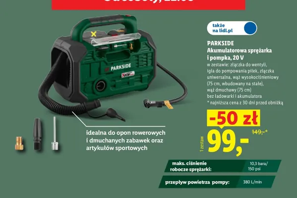 Akumulatorowa sprężarka i pompka Parkside promocja w Lidl