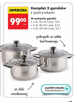 Komplet 3 garnków z pokrywkami MG home promocja w Biedronka
