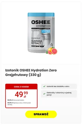 Izotonik OSHEE Hydration Zero Grejpfrutowy promocja w Media Expert