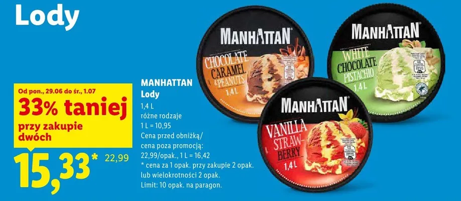 Lody Manhattan Vanilla Strawberry promocja w Lidl