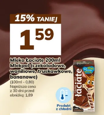Mleko Łaciate 200ml Mlekovita (czekoladowe, waniliowo-truskawkowe, bananowe) promocja w Hitpol