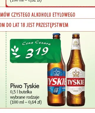 Piwo bezalkoholowe Tyskie Zero promocja w CEZAR Delikatesy