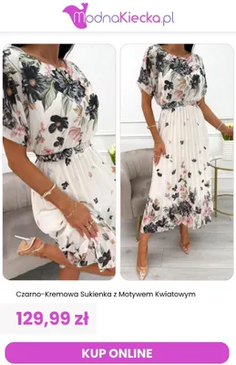 Sukienka damska czarno-kremowa z motywem kwiatowym ModnaKiecka.pl promocja w Modna Kiecka
