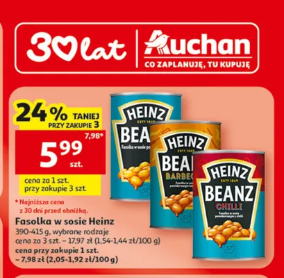 Fasolka w sosie Heinz Beanz Barbecue promocja w Auchan