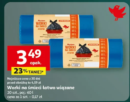 Worki na śmieci łatwo wiązane promocja w Auchan