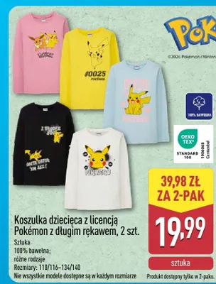 Koszulka dziecięca z licencją Pokémon z długim rękawem, 2 szt., różne rodzaje promocja w Aldi