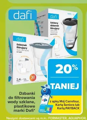 Dzbanki do filtrowania wody szklane i plastikowe Dafi promocja w Carrefour