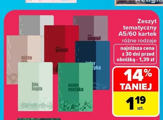 Zeszyt tematyczny A5 60 kartek promocja w Carrefour Market