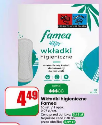 Wkładki higieniczne Famea 60szt. promocja w Dino