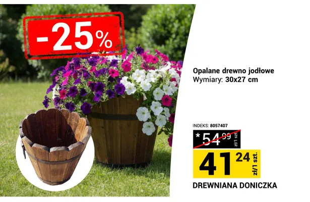 Drewniana doniczka opalane drewno jodłowe 30x27cm promocja w Merkury Market