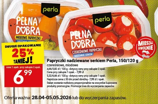 Papryczki nadziewane serkiem Perla czereśniowe miodowe promocja w Twój Market