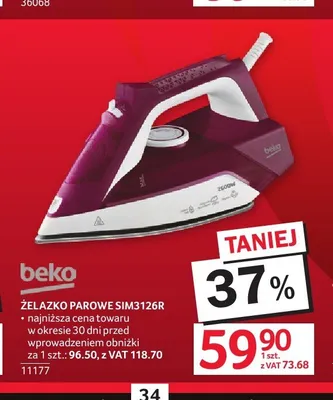 Żelazko parowe beko SIM3126R promocja w Selgros