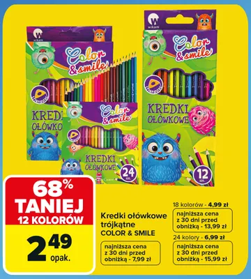 Kredki ołówkowe trójkątne Color & Smile 24 kolory promocja w Carrefour