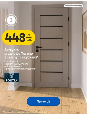 Skrzydło drzwiowe Toreno z czarnymi szybkami Fortia promocja w Castorama