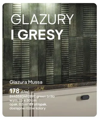 Glazura Euroceramika Mussa green brillo 7,5x30cm promocja w Castorama