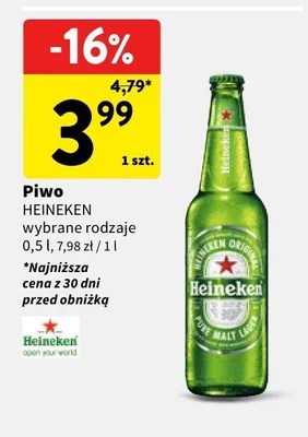 Piwo Heineken wybrane rodzaje promocja w Intermarche