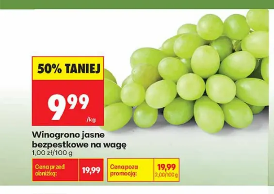 Winogrono jasne bezpestkowe na wagę promocja w Biedronka