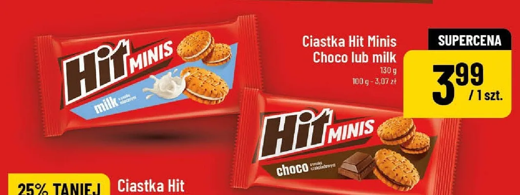 Ciastka Hit Minis choco lub milk promocja w POLOmarket