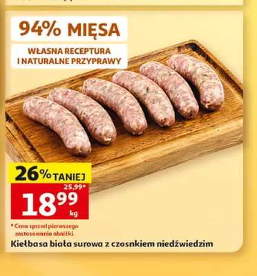 Kiełbasa biała surowa z czosnkiem niedźwiedzim promocja w Auchan