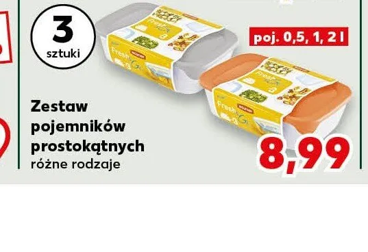 Zestaw pojemników prostokątnych Fresh 0,5l 1l 2l promocja w Kaufland