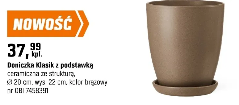 Doniczka Klasik z podstawką ceramiczna ze strukturą, Ø 20 cm, wys. 22 cm, kolor brązowy promocja w OBI