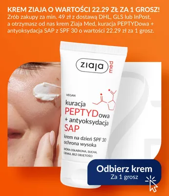 Krem na dzień Ziaja Med kuracja PEPTYDowa + antyoksydacja SAP SPF 30 promocja w DOZ.PL