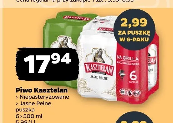 Piwo Kasztelan Jasne Pełne 6-pak 500 ml promocja w Netto
