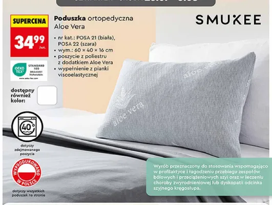 Poduszka ortopedyczna Aloe Vera Smukee promocja w Biedronka
