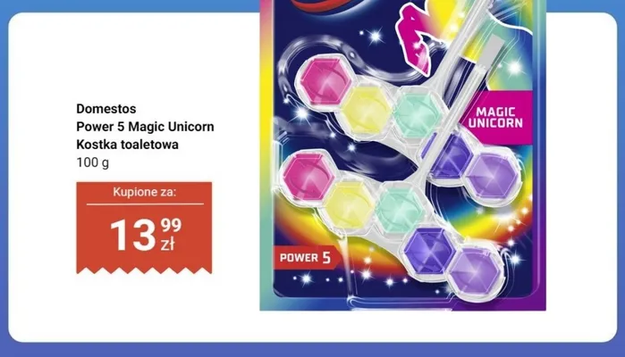 Kostka toaletowa Domestos Power 5 Magic Unicorn promocja w Dino