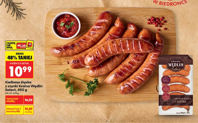 Kiełbasa śląska z szynki Kraina Wędlin Select promocja w Biedronka
