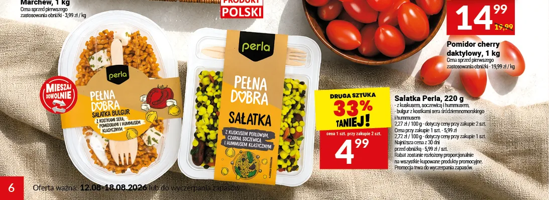 Sałatka Perla Pełna Dobra bulgur z kostkami sera śródziemnomorskiego i hummusem promocja w Twój Market