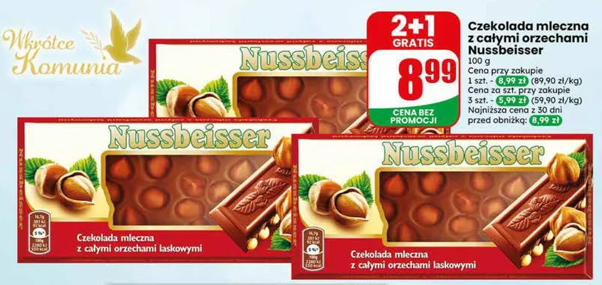 Czekolada mleczna z całymi orzechami laskowymi Nussbeisser promocja w Dino