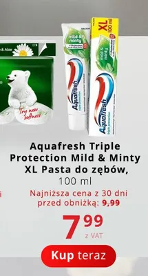 Pasta do zębów Aquafresh Triple Protection Mild & Minty XL promocja w Poczta Polska