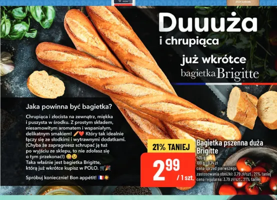 Bagietka pszenna duża Brigitte promocja w POLOmarket