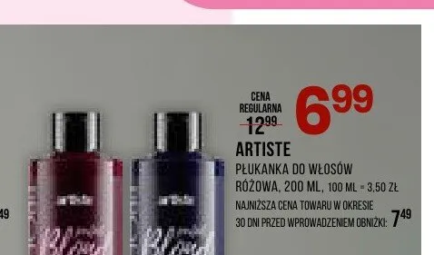 Płukanka do włosów różowa Artiste promocja w Drogerie Natura