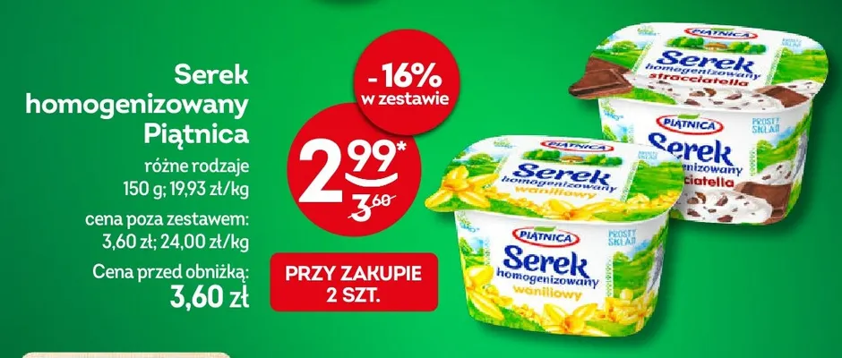 Serek homogenizowany waniliowy Piątnica promocja w Żabka