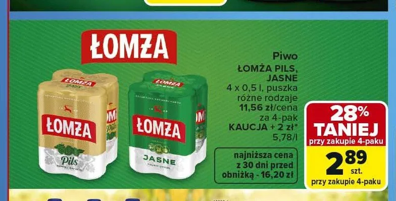 Piwo Łomża Pils 4-pak 0,5l promocja w Carrefour