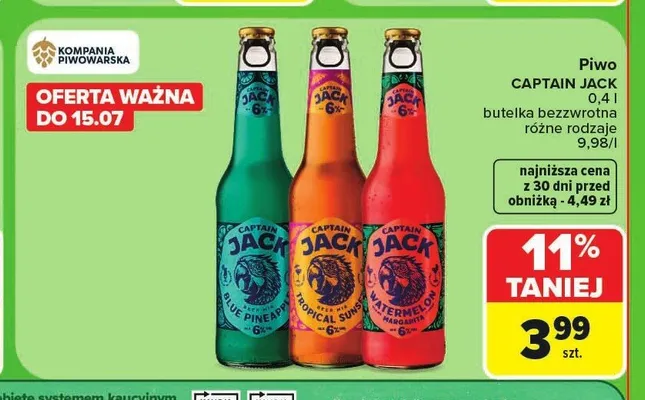 Piwo smakowe Captain Jack Blue Lagoon promocja w Carrefour
