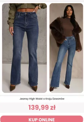 Jeansy High Waist o kroju dzwonów Renee promocja w Renee