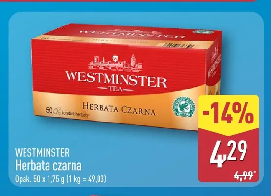 Herbata czarna Westminster promocja w Aldi