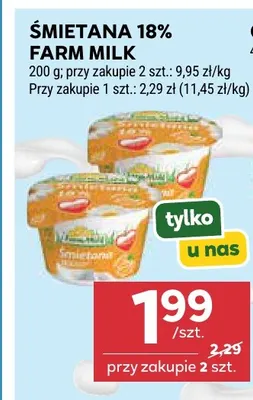 Śmietana Farm Milk 18% promocja w Stokrotka