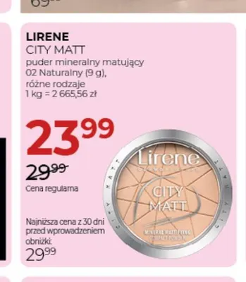 Puder mineralny matujący City Matt 02 Naturalny Lirene promocja w Drogerie Jawa