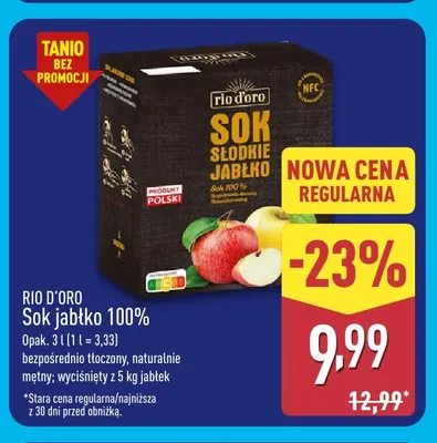 Sok jabłko Rio D'oro 100% promocja w Aldi